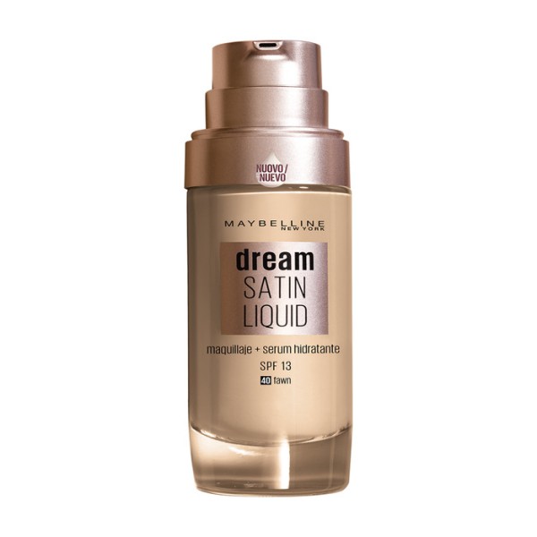 Maybelline Dream Satin Liquid Tono 40 Fawn Base De Maquillaje Hidratante Con Ácido Hialurónico y Cólageno, Para Pieles Oscuras -